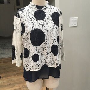 Anthropologie Navy and Cream Lace Blouse